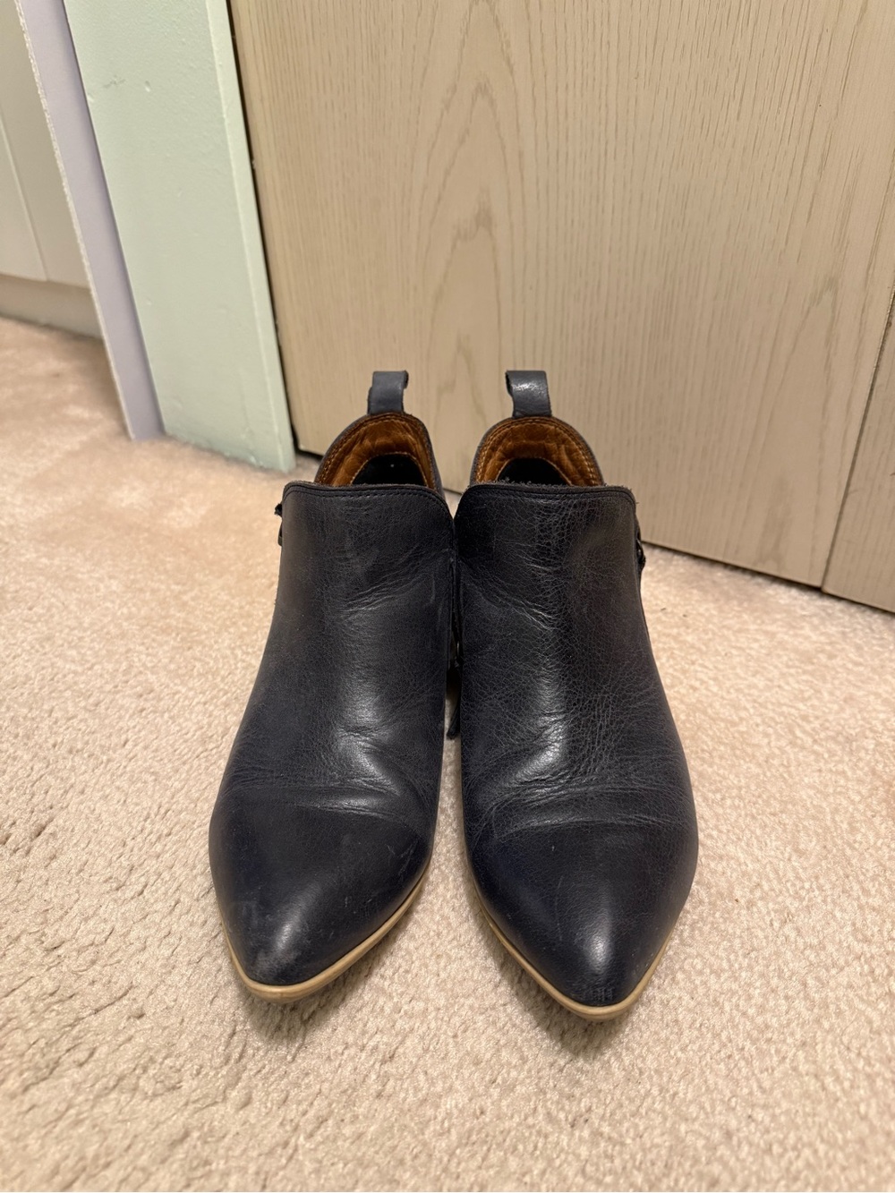 Bueno Dark Blue Leather Pointed Ankle Booties